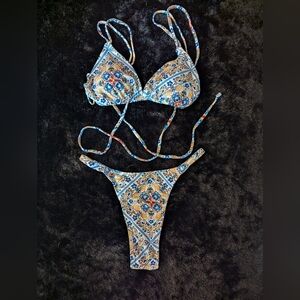 Woman's Thong Two Piece Double Shoulder Strap Bikini